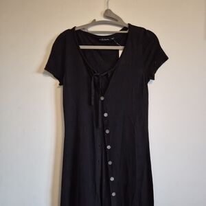 Chic Black Button-Front Midi Dress